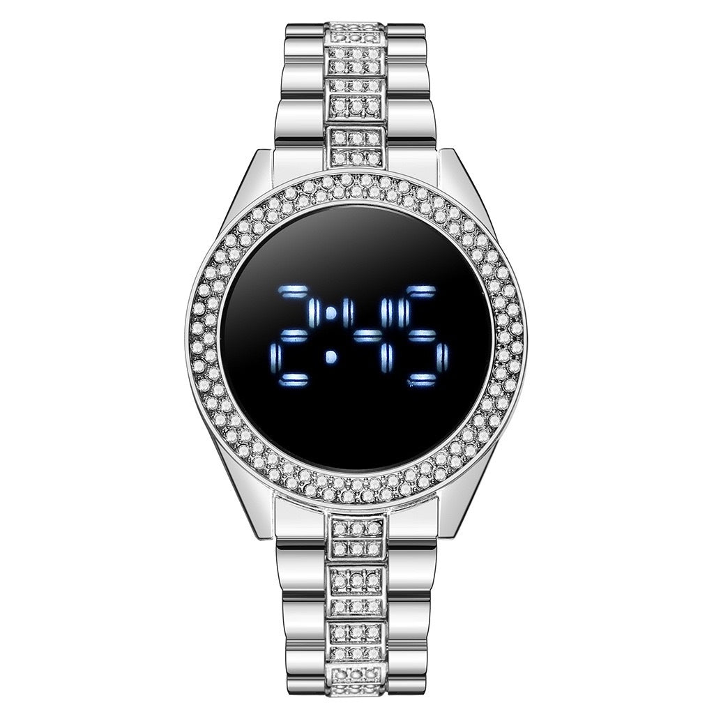 Diamond-Encrusted Ladies Electronic Watch - Casual Sports Fashion - 40.5mm Dial - 10mm Thickness - Alloy Strap - Stainless Steel Buckle