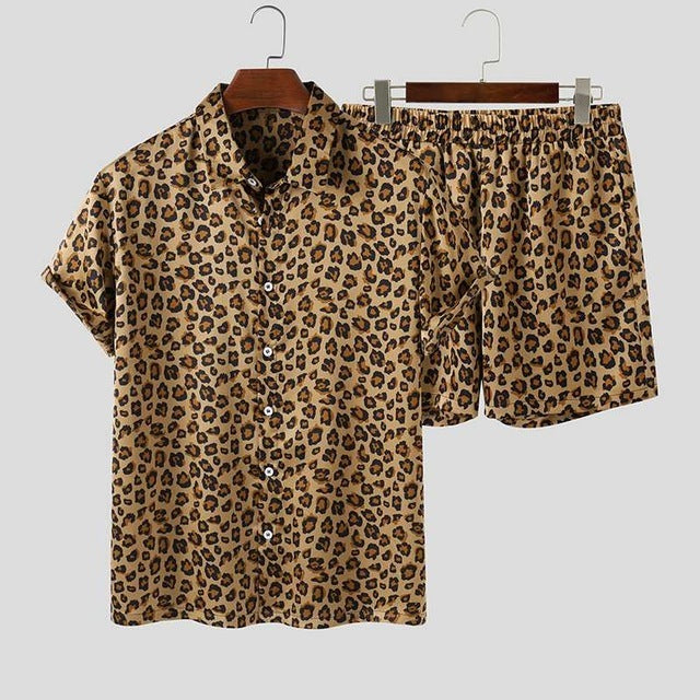 Sommarkläder Herrset Leopardtryckt Slag Kortärmad