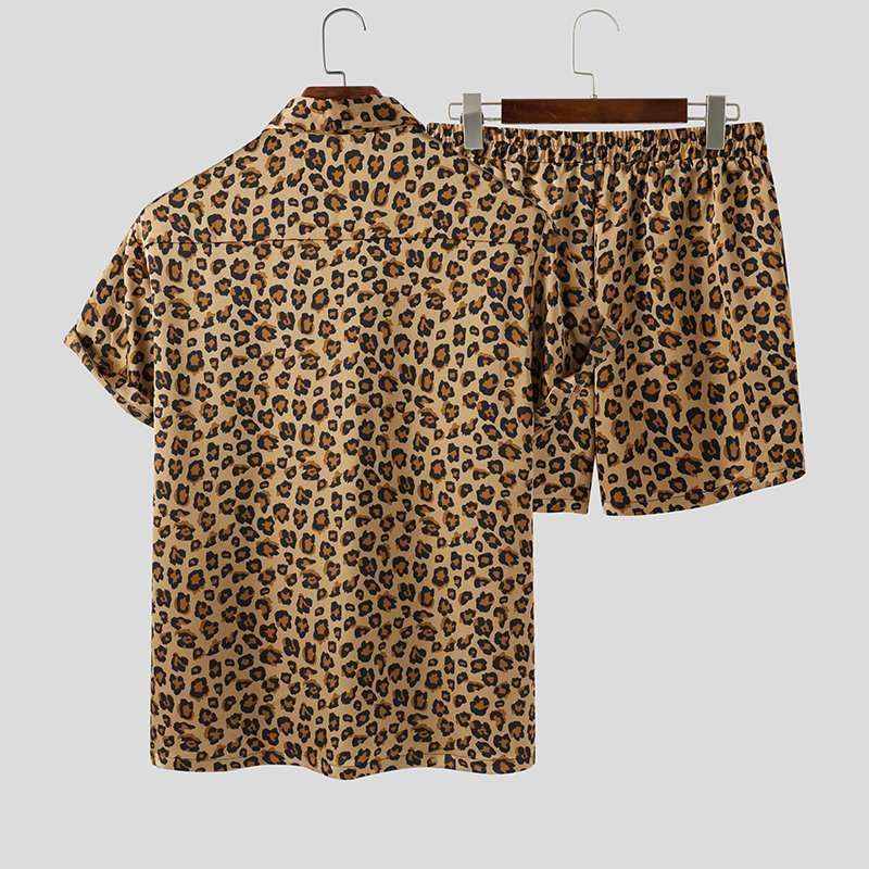 Sommarkläder Herrset Leopardtryckt Slag Kortärmad