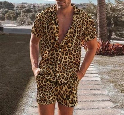 Sommarkläder Herrset Leopardtryckt Slag Kortärmad