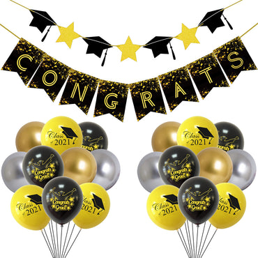 Bannière en papier pour fête de remise de diplôme, ballons en latex imprimés pour la saison de remise des diplômes