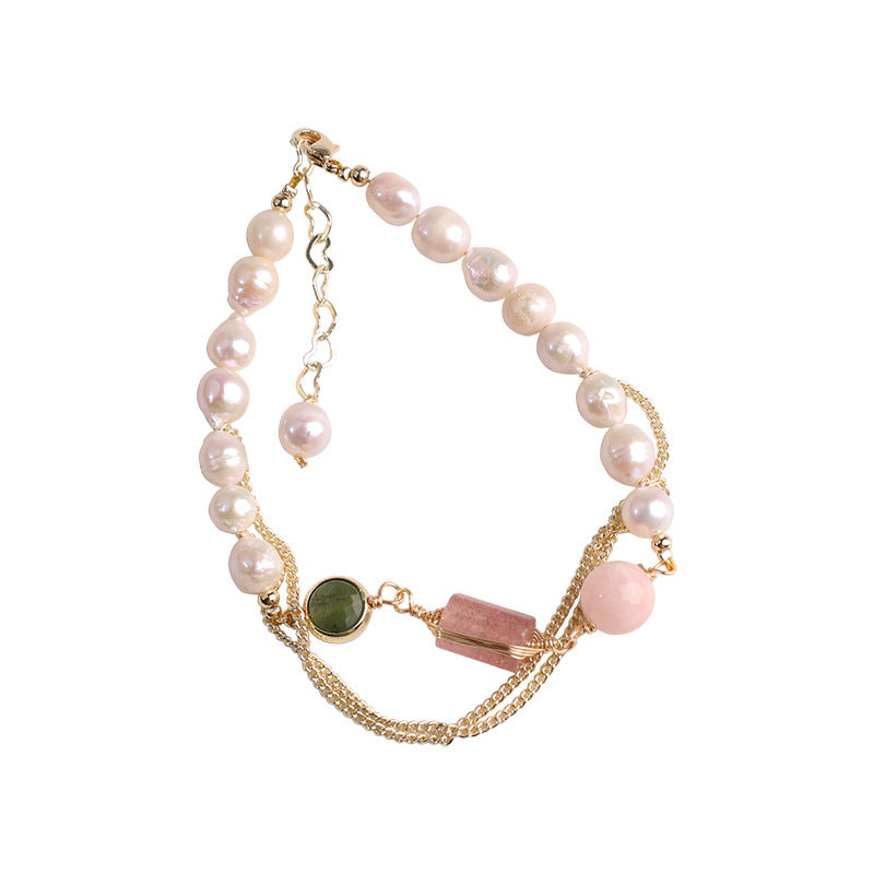 Bracelet en cristal de fraise avec perles d'eau douce naturelles pour femmes