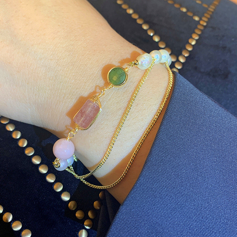 Bracelet en cristal de fraise avec perles d'eau douce naturelles pour femmes