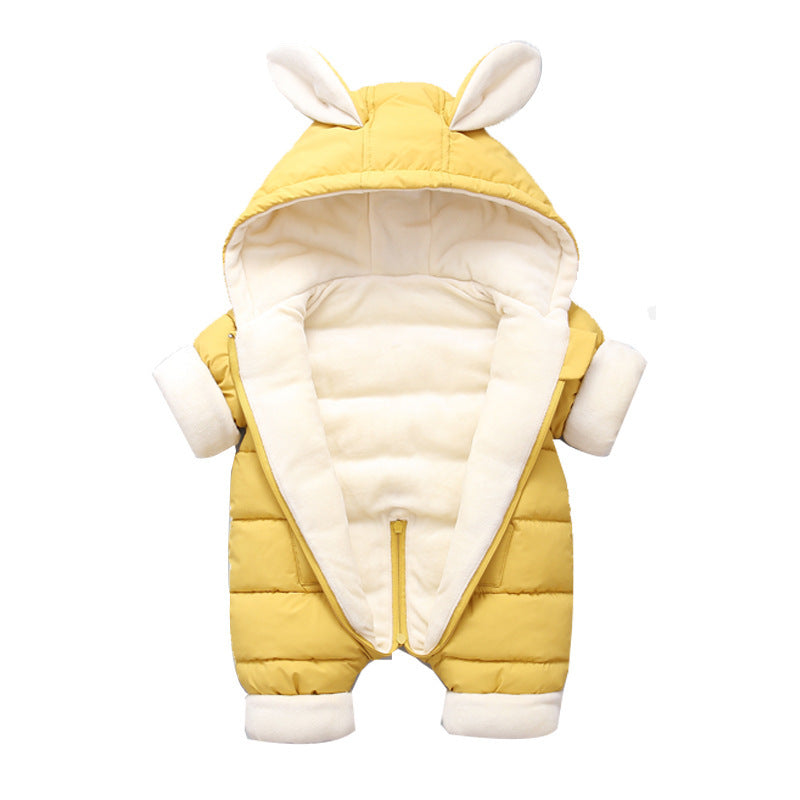 Hooded Cartoon Warm Romper Krypdräkt