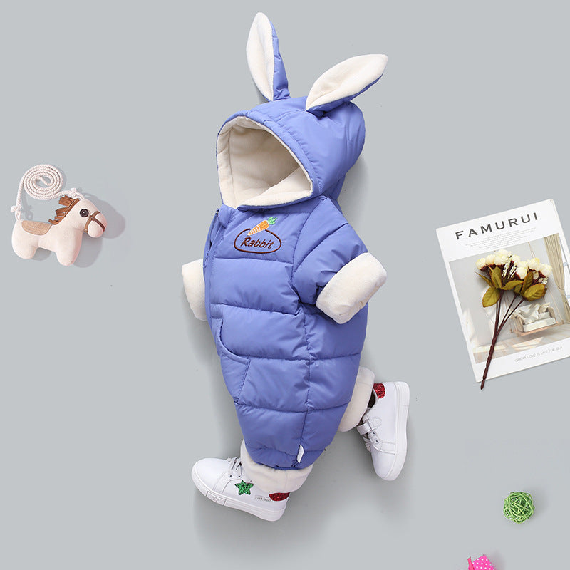 Hooded Cartoon Warm Romper Krypdräkt