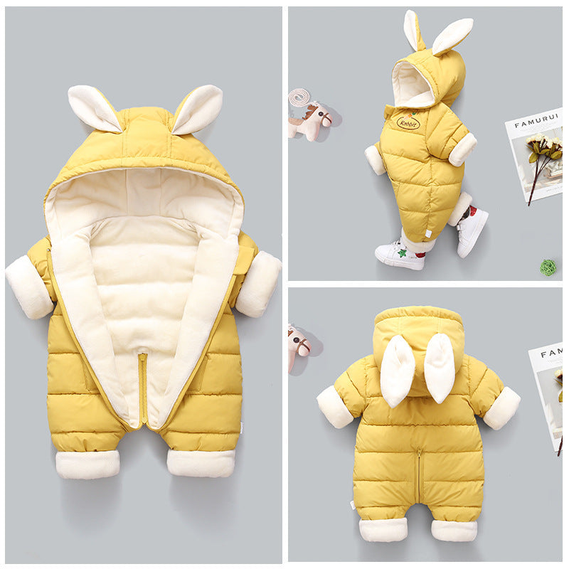 Hooded Cartoon Warm Romper Krypdräkt