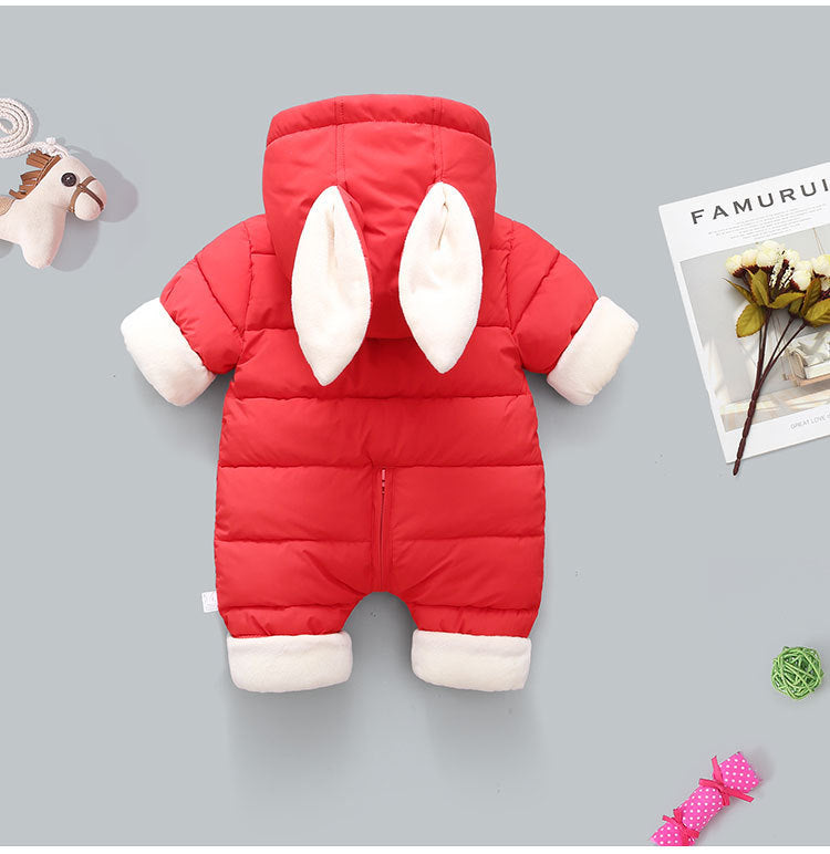 Hooded Cartoon Warm Romper Krypdräkt