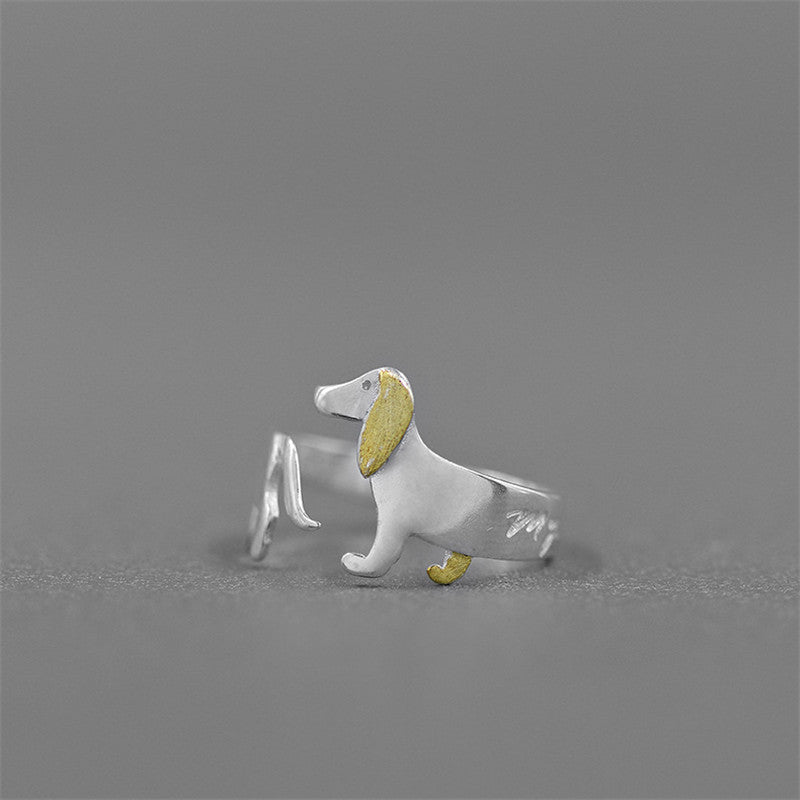 Bague teckel en argent Sterling S925, bijoux à la mode, bague pour chien