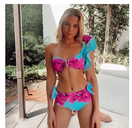 Badkläder Baddräkt Dam Bikini Sexig Simning Röd Hög midja