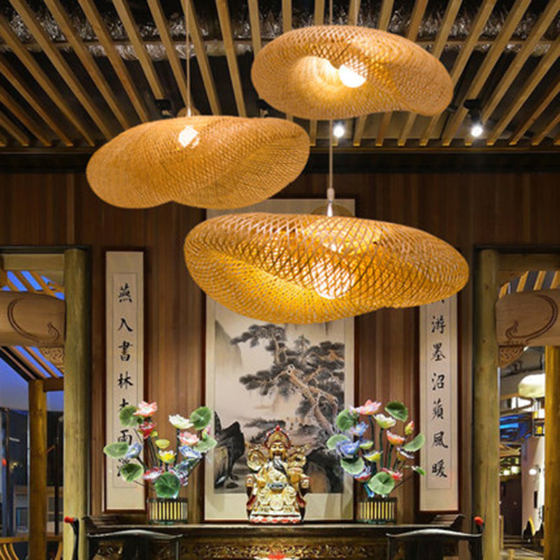 Bamboo Chandelier Kinesisk Zen Tea Room Lampa