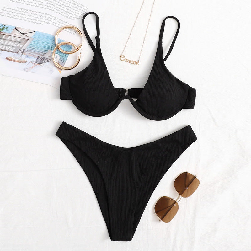 Independent Station Cross-border European And American Solid Color Sexy Split Bikini Swimsuit Women