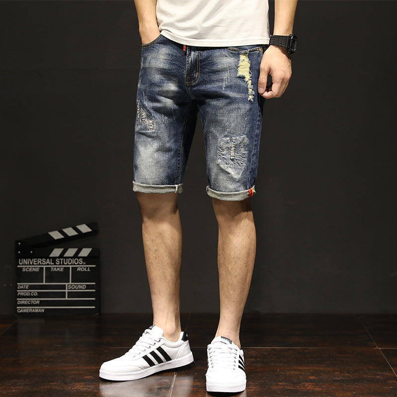 18 nouveaux pantalons élastiques d'été hommes Jeans décontractés mode coréenne trou chat barbe pantalon droit