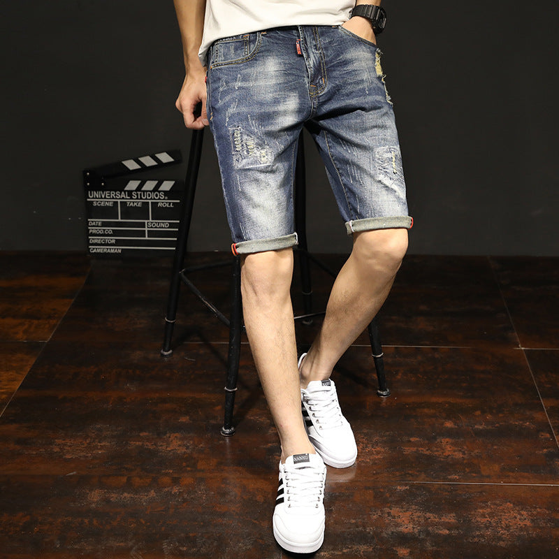 18 nouveaux pantalons élastiques d'été hommes Jeans décontractés mode coréenne trou chat barbe pantalon droit