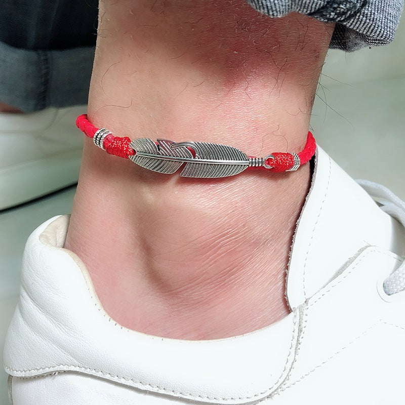 Tyg ankelarmband söt för kvinnor herr ben ankel svart rep fjäder Design