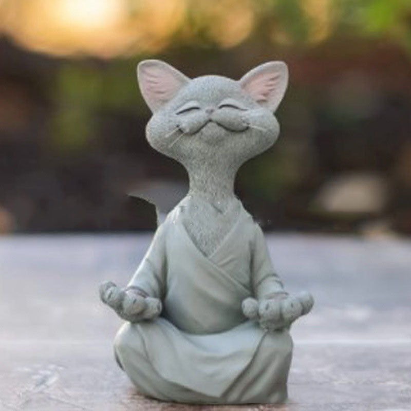 Sunday Meditation - Whimsical Black Buddha Cat Figurine