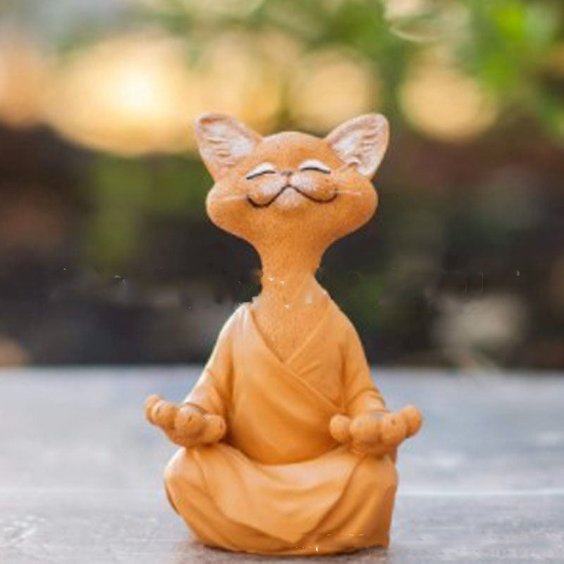 Sunday Meditation - Whimsical Black Buddha Cat Figurine
