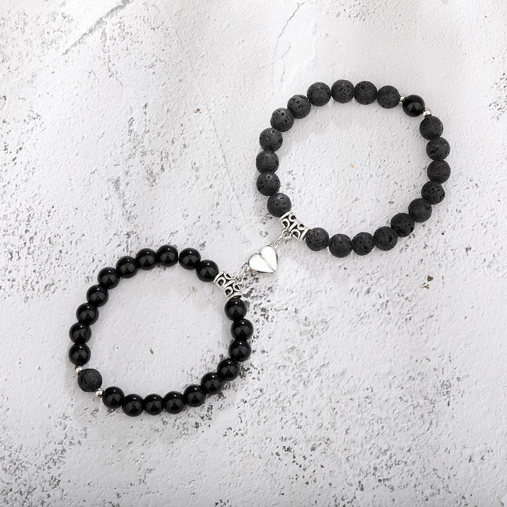 Ett par magnetiska pararmband för kvinnor älskare hjärtavstånd parat hänge naturstenarmband alla hjärtans dag presenter mänsmycken