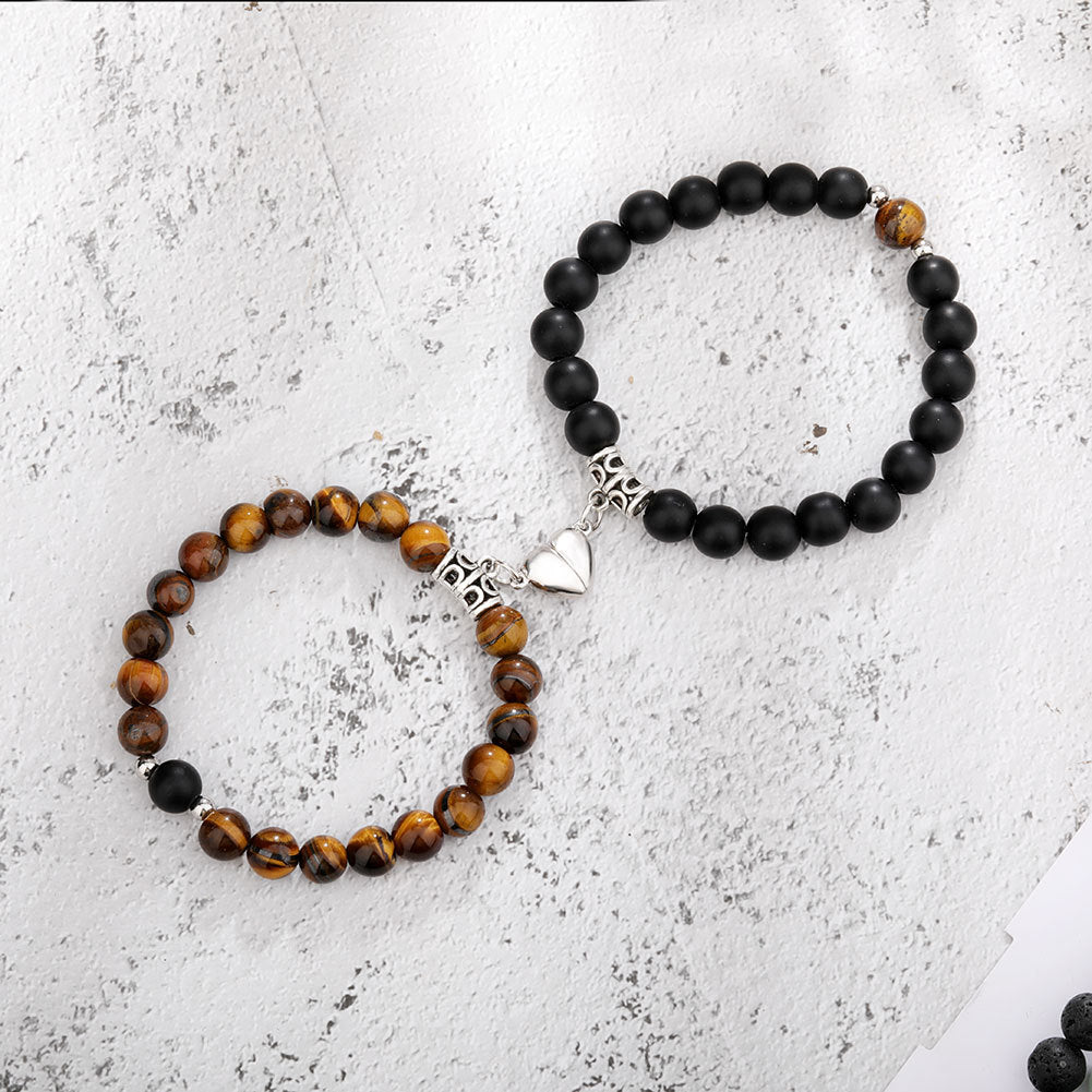 Ett par magnetiska pararmband för kvinnor älskare hjärtavstånd parat hänge naturstenarmband alla hjärtans dag presenter mänsmycken