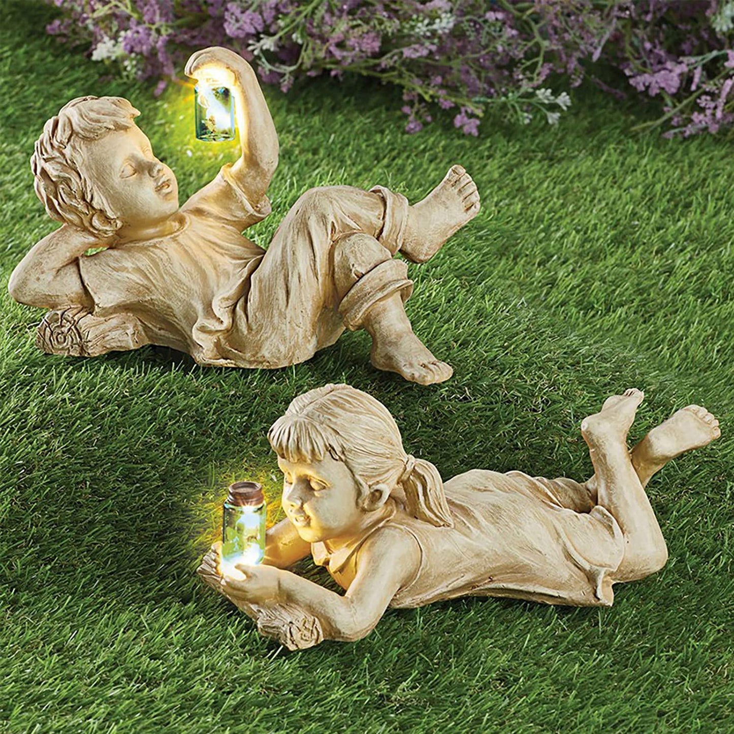 Hem Inredning Harts Pyssel avec Firefly Jar Garden Statue Barn Desktop Tillbehör Pojk flicka Söt Present Outdoor Solar Ljuse Konstta