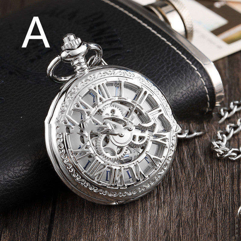 Romaji Hollow Pocket Watch With Gear Parts - Traditional Craftsmanship Industrial Charm Intricate Elegant Watchmaking