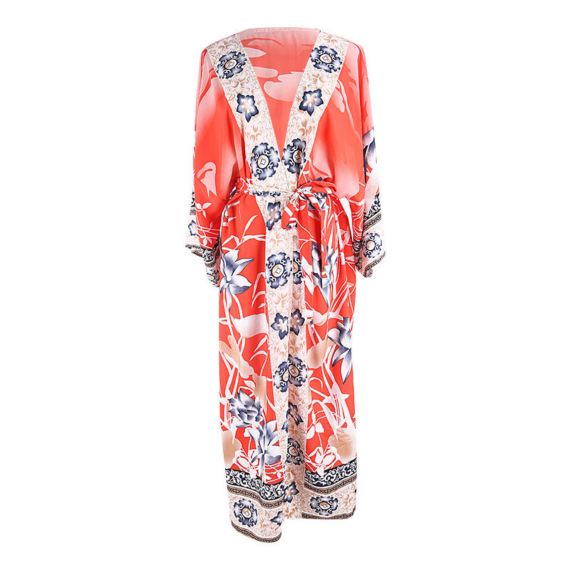Cotton Beach Cover up Print Baddräkt cover up Badkläder Dam Sommarklänning Kaftan Robe de Plage Saida de Praia Tunika Pareo