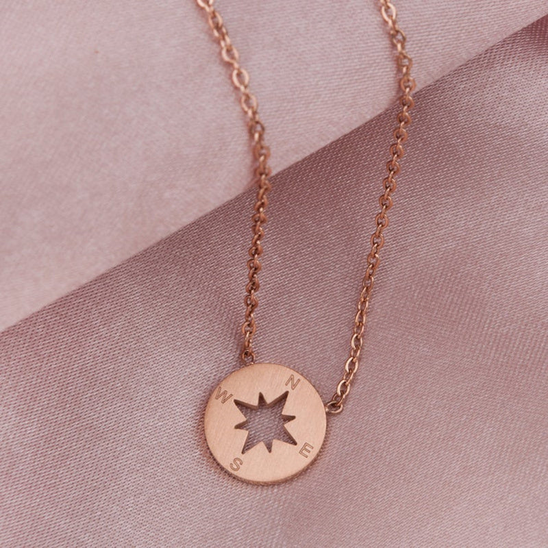 Round Disc Necklaces Pendant Women Compass Necklace