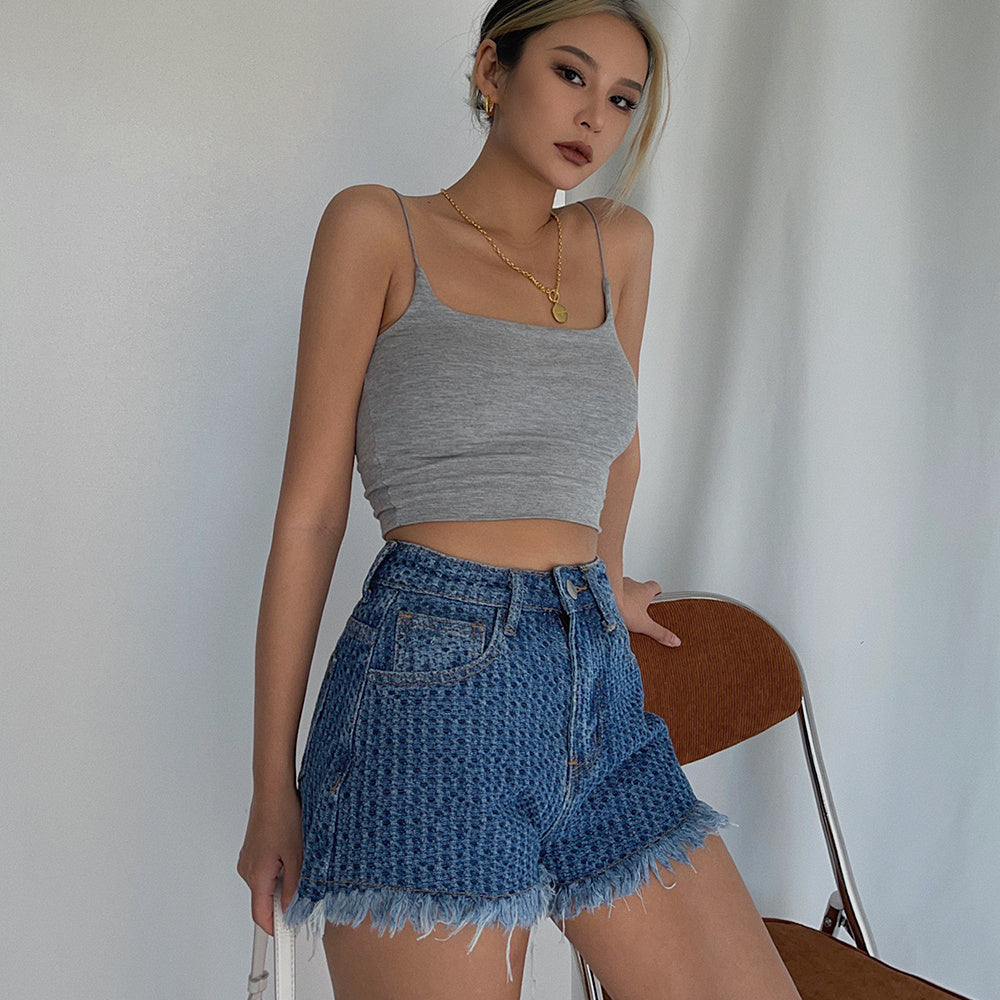High-waisted Skinny Hot Girl With Frayed Hot Pants Retro