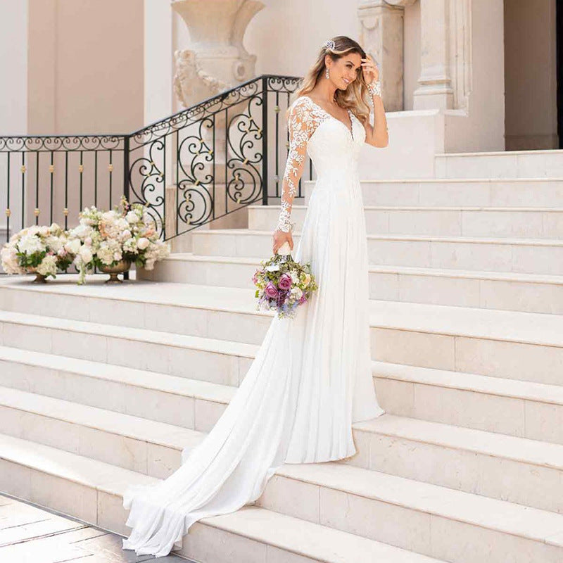 Robe de mariée sexy dos nu à col en V profond pour femme robe de soirée blanche