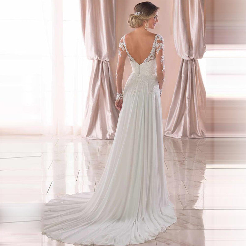 Robe de mariée sexy dos nu à col en V profond pour femme robe de soirée blanche