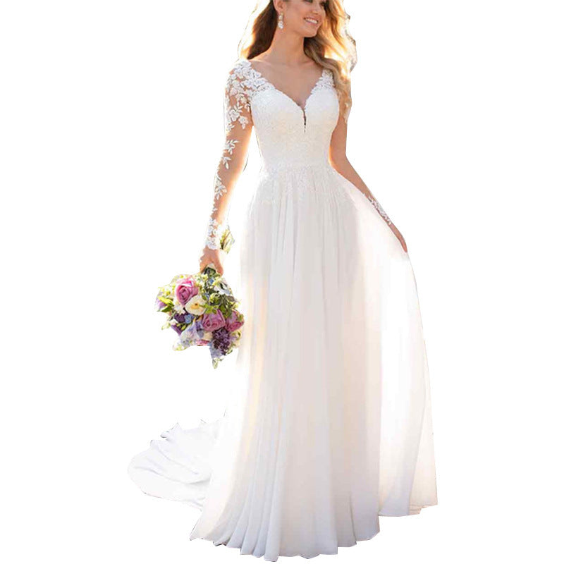Robe de mariée sexy dos nu à col en V profond pour femme robe de soirée blanche
