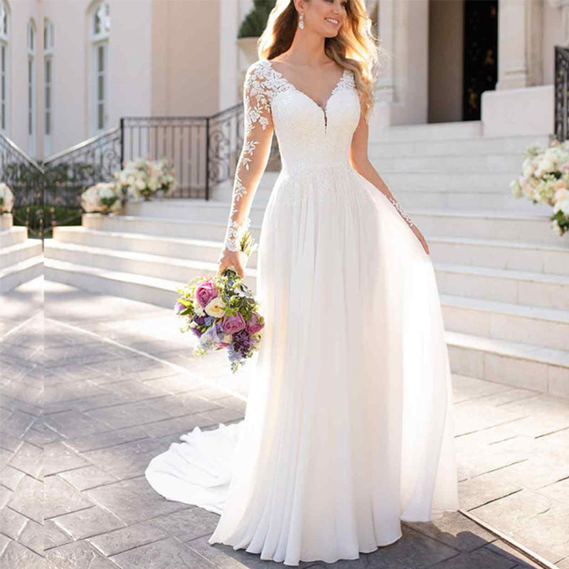 Robe de mariée sexy dos nu à col en V profond pour femme robe de soirée blanche