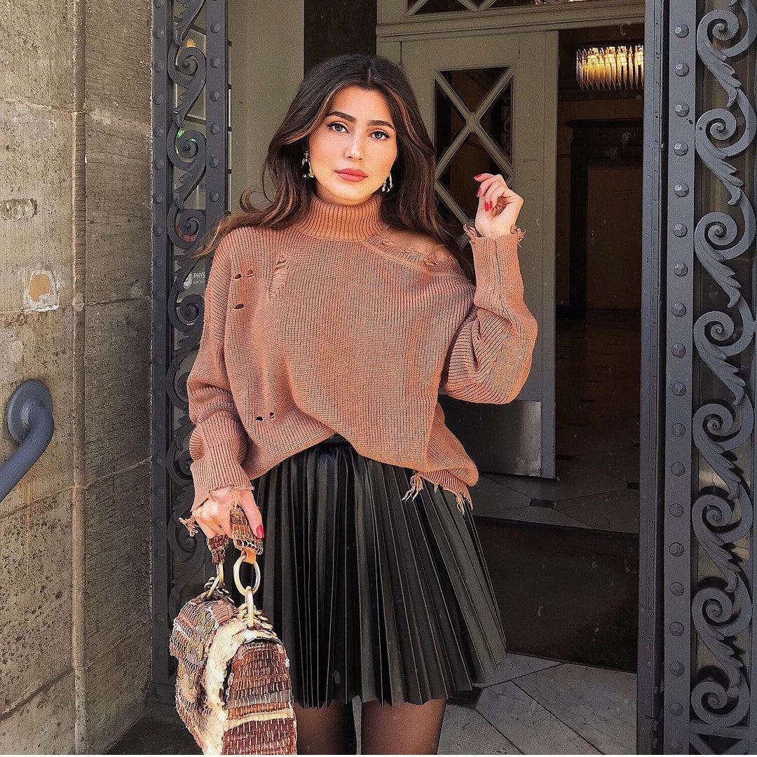 Draped Pleated Knitted Mini Skirts Women Winter Short Skirt - Elegant Draping