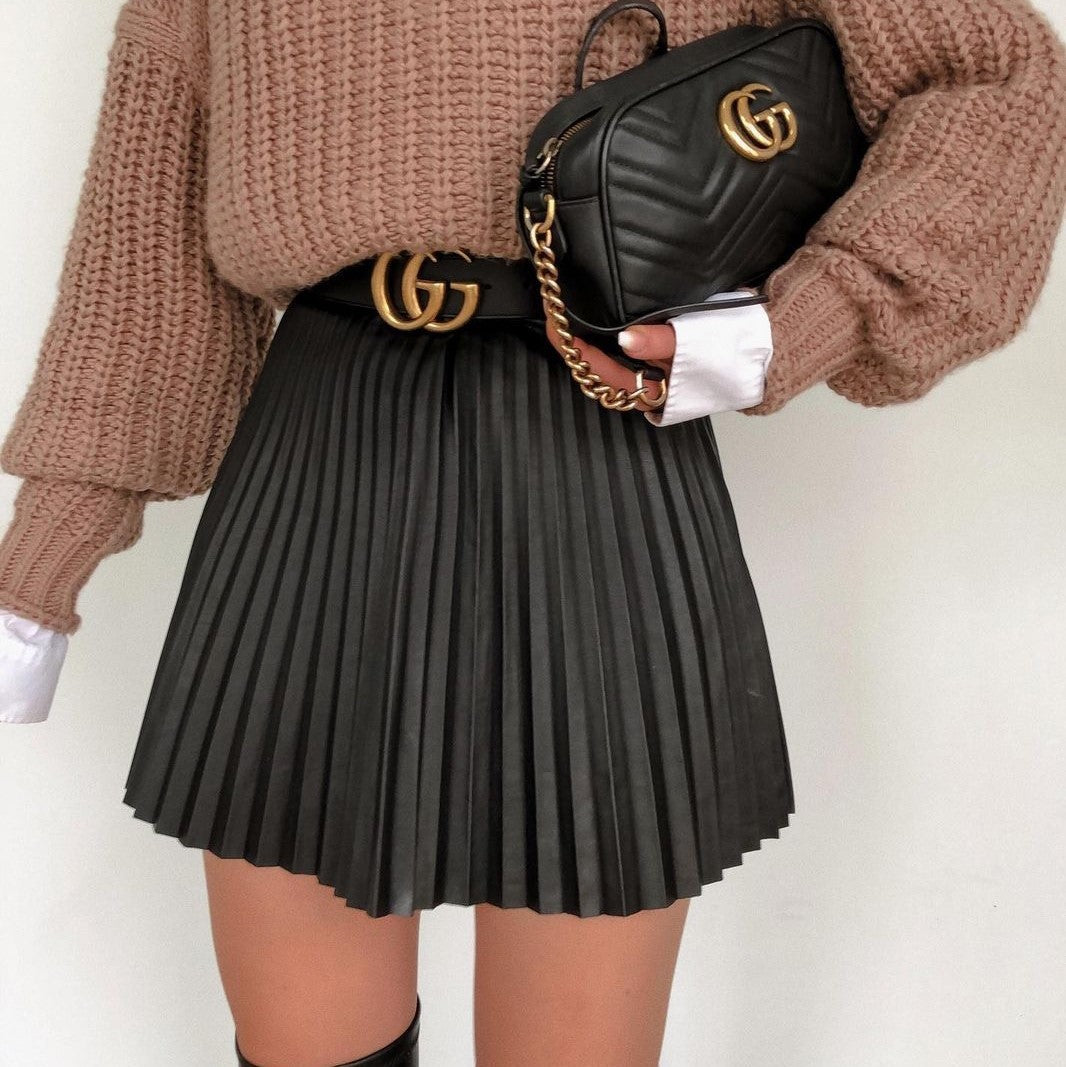 Draped Pleated Knitted Mini Skirts Women Winter Short Skirt - Elegant Draping