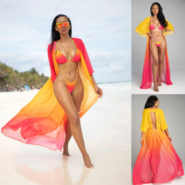 Professional Bikini Tie Rope Gradient Color Bikini Swimsuit Female Split Swimwear - Polyester (Sexy Style, Picture Color, Split Design)