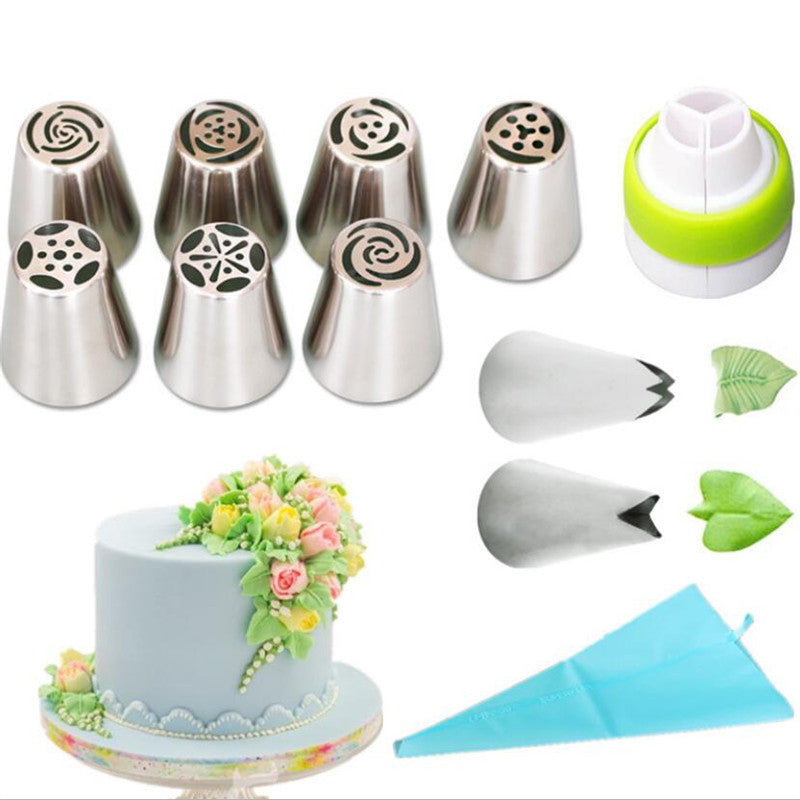 11st ryska tulpanglasyr Piping Munstycken Spets Konfektyr Blomma Gräddmunstycken Konditorivaror Bladspetsar Cupcake Tårta Dekorationsverktyg