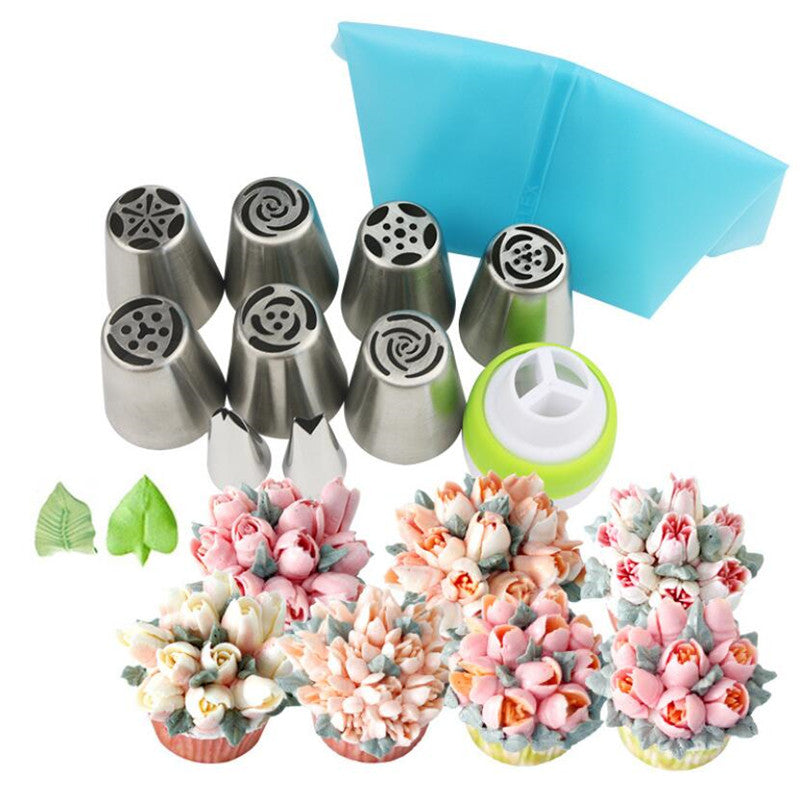 11st ryska tulpanglasyr Piping Munstycken Spets Konfektyr Blomma Gräddmunstycken Konditorivaror Bladspetsar Cupcake Tårta Dekorationsverktyg