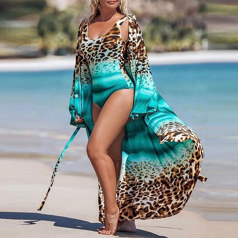Sexig Leopard Badkläder Sommar Damblus Bikini