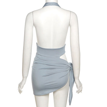 Professional Gray-Blue Two-Piece Swimsuit - Snap Button Design (S-L, Casual Sleeveless, Versatile Wear)
