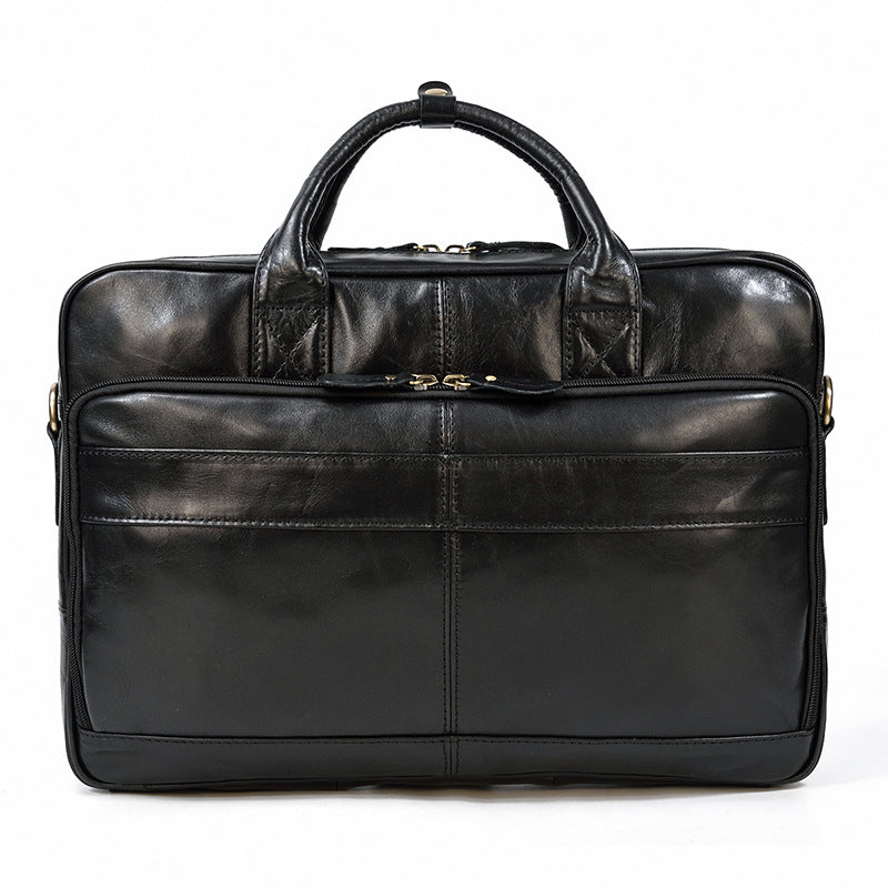 Vintage herrportfölj i äkta läder Business Pendelväska Crazy Horse Läder