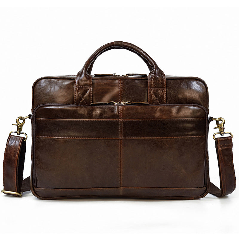 Vintage herrportfölj i äkta läder Business Pendelväska Crazy Horse Läder