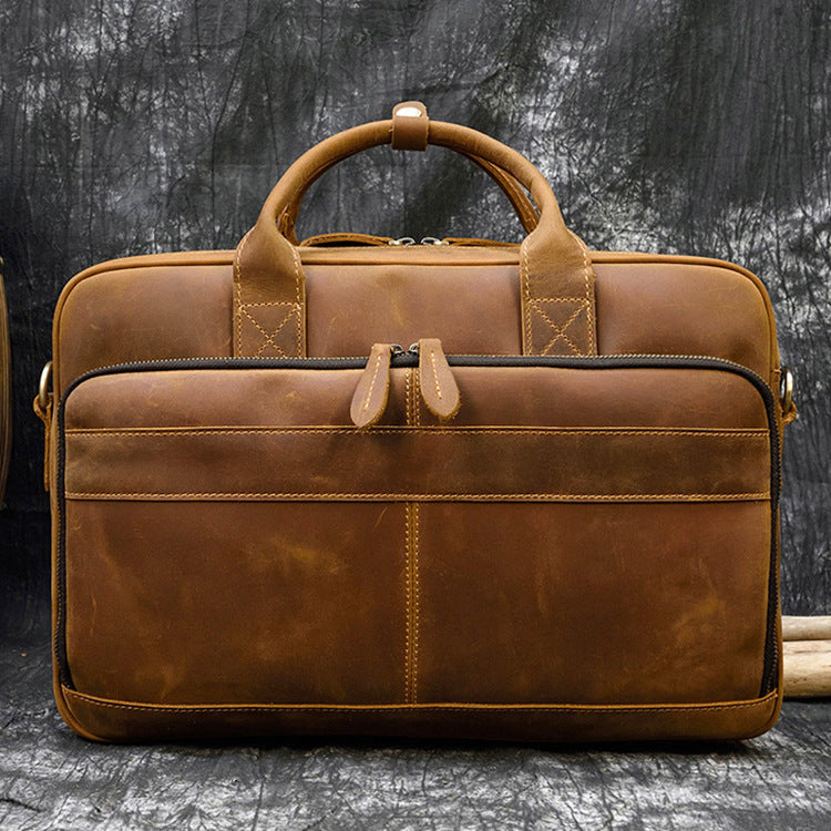 Vintage herrportfölj i äkta läder Business Pendelväska Crazy Horse Läder