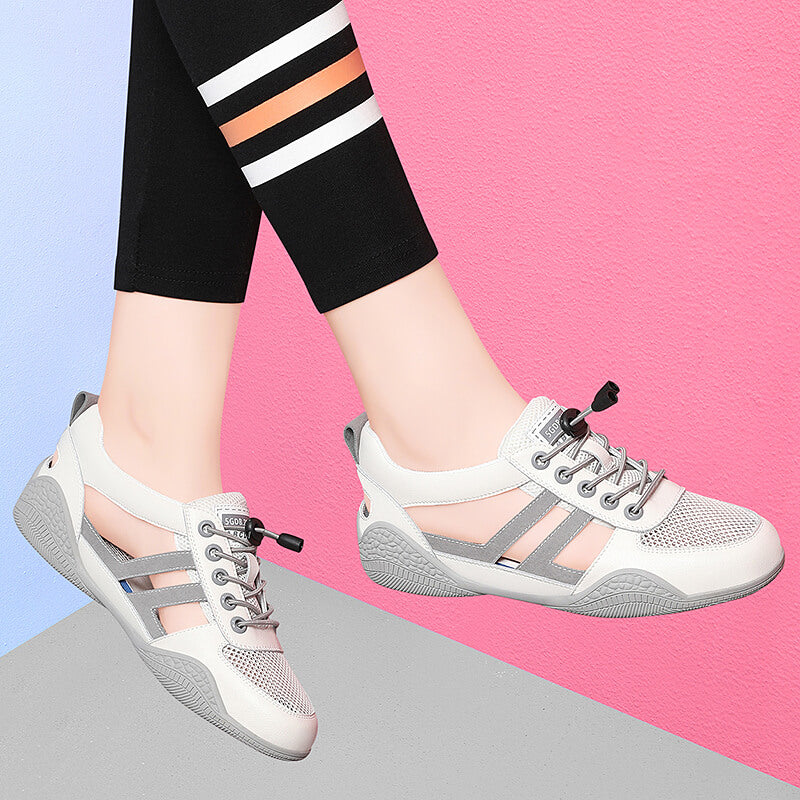 Women's Leather Summer Single Shoes - Cross Strap Mesh Design