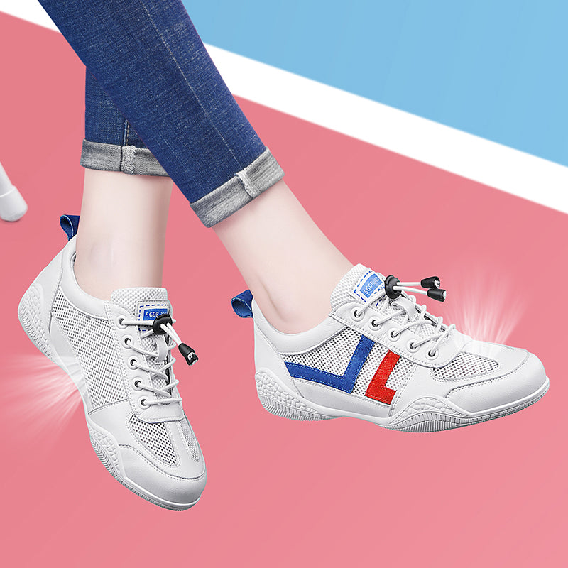 Women's Leather Summer Single Shoes - Cross Strap Mesh Design