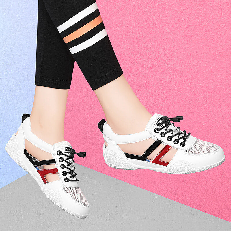Women's Leather Summer Single Shoes - Cross Strap Mesh Design