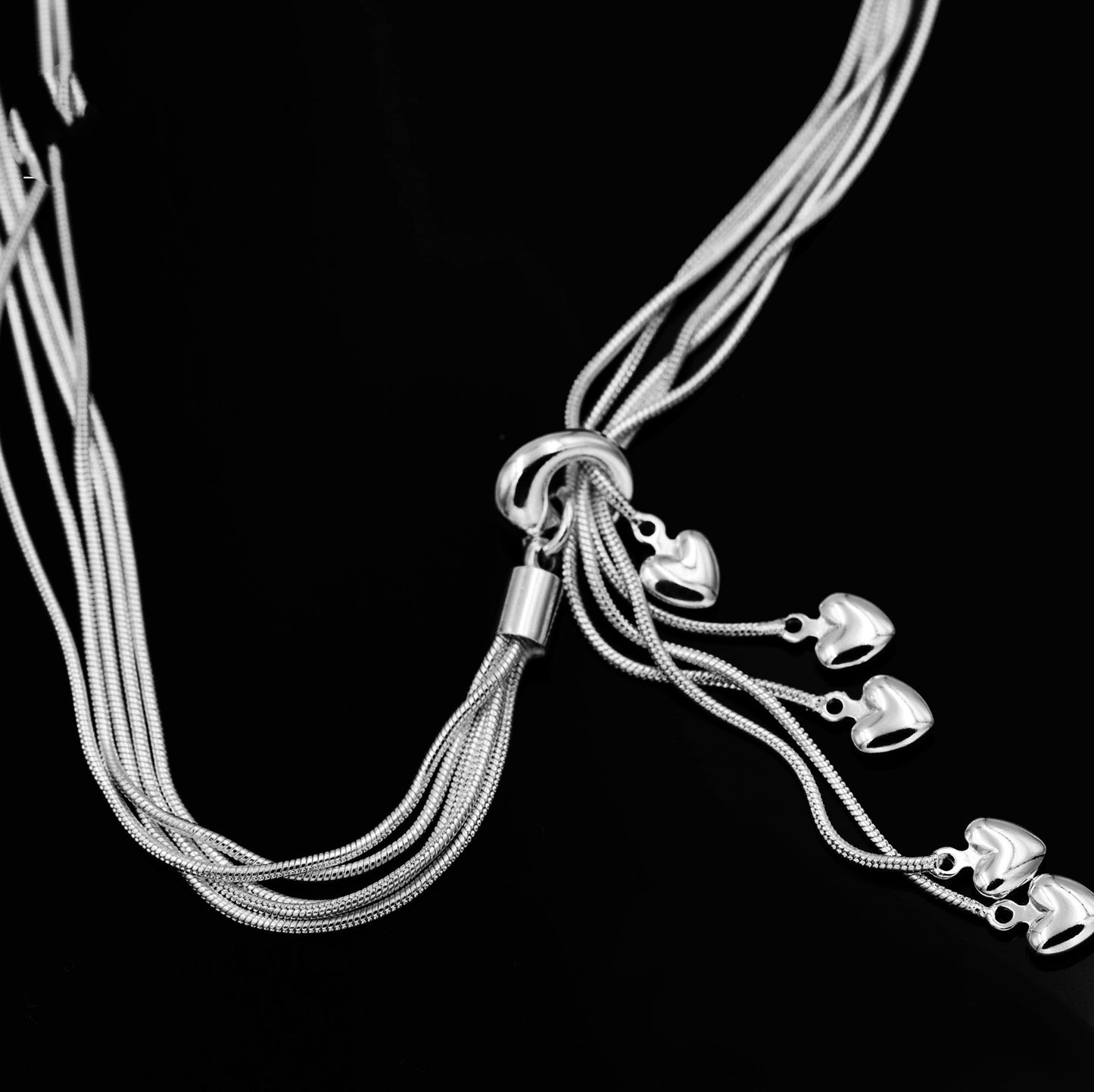 Collier plaqué argent cinq colliers coeur en os de serpent