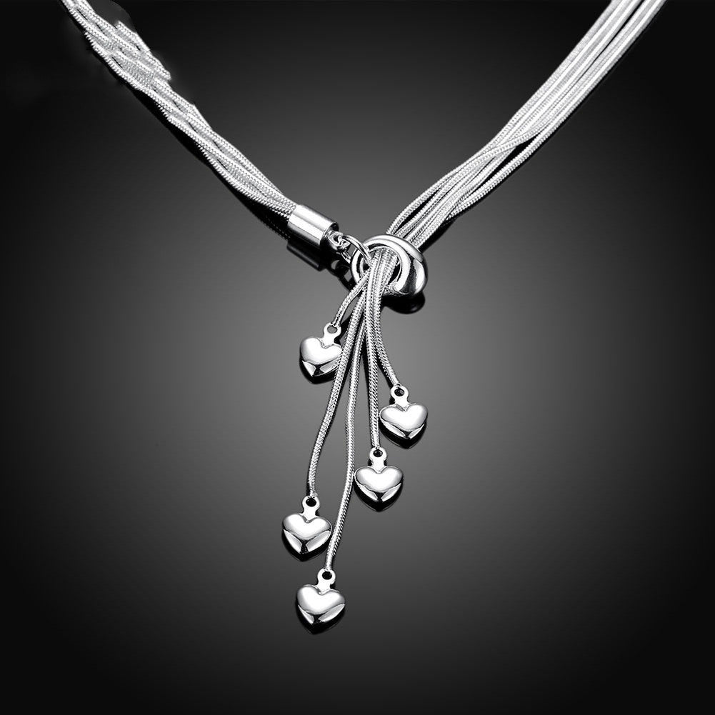 Collier plaqué argent cinq colliers coeur en os de serpent