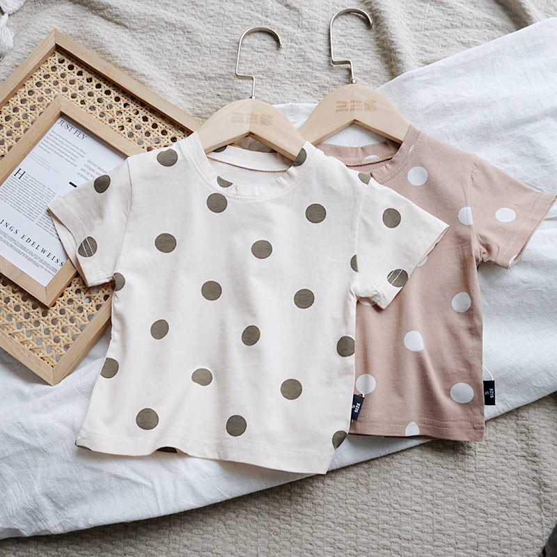 Baby Cotton Dot T-Shirt Kortärmad Pojkar och Flickor Lös T-shirt Barns utländsk stil Sommarkläder Baby Dot Top