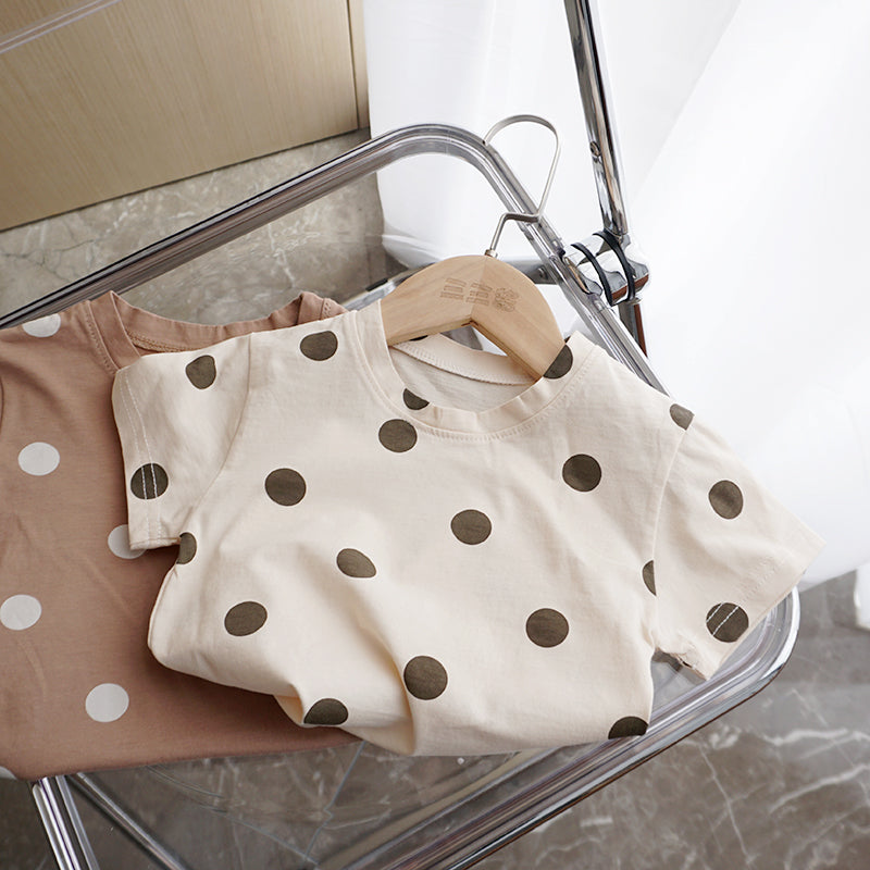 Baby Cotton Dot T-Shirt Kortärmad Pojkar och Flickor Lös T-shirt Barns utländsk stil Sommarkläder Baby Dot Top