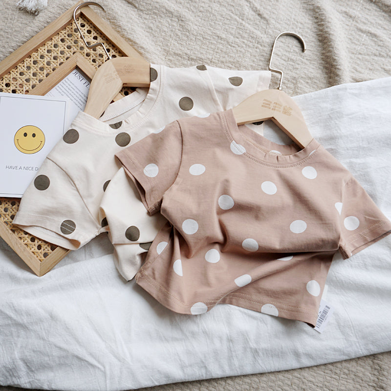 Baby Cotton Dot T-Shirt Kortärmad Pojkar och Flickor Lös T-shirt Barns utländsk stil Sommarkläder Baby Dot Top