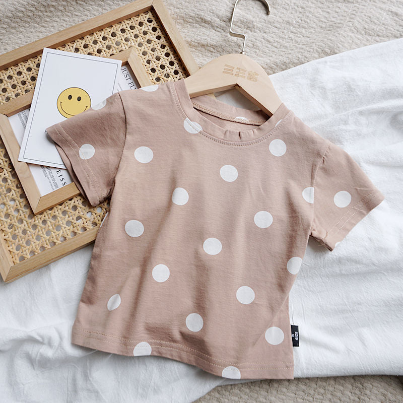 Baby Cotton Dot T-Shirt Kortärmad Pojkar och Flickor Lös T-shirt Barns utländsk stil Sommarkläder Baby Dot Top